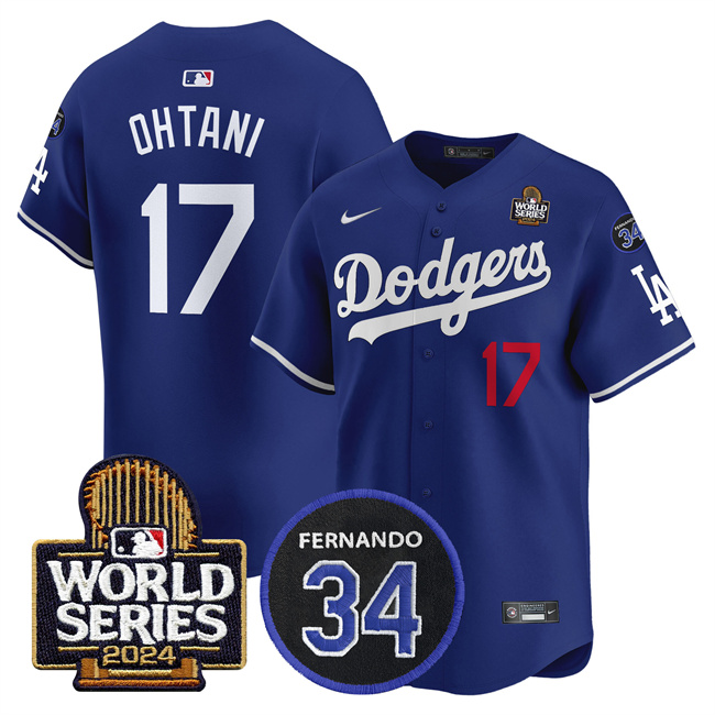 Youth Los Angeles Dodgers #17 Shohei Ohtani Royal 2024 World Series With Fernando Memorial Patch Limited Stitched Baseball Jersey Youth Los Angeles Dodgers #17 Shohei Ohtani Royal 2024 World Series With Fernando Memorial Patch Limited Stitched Baseball Jersey